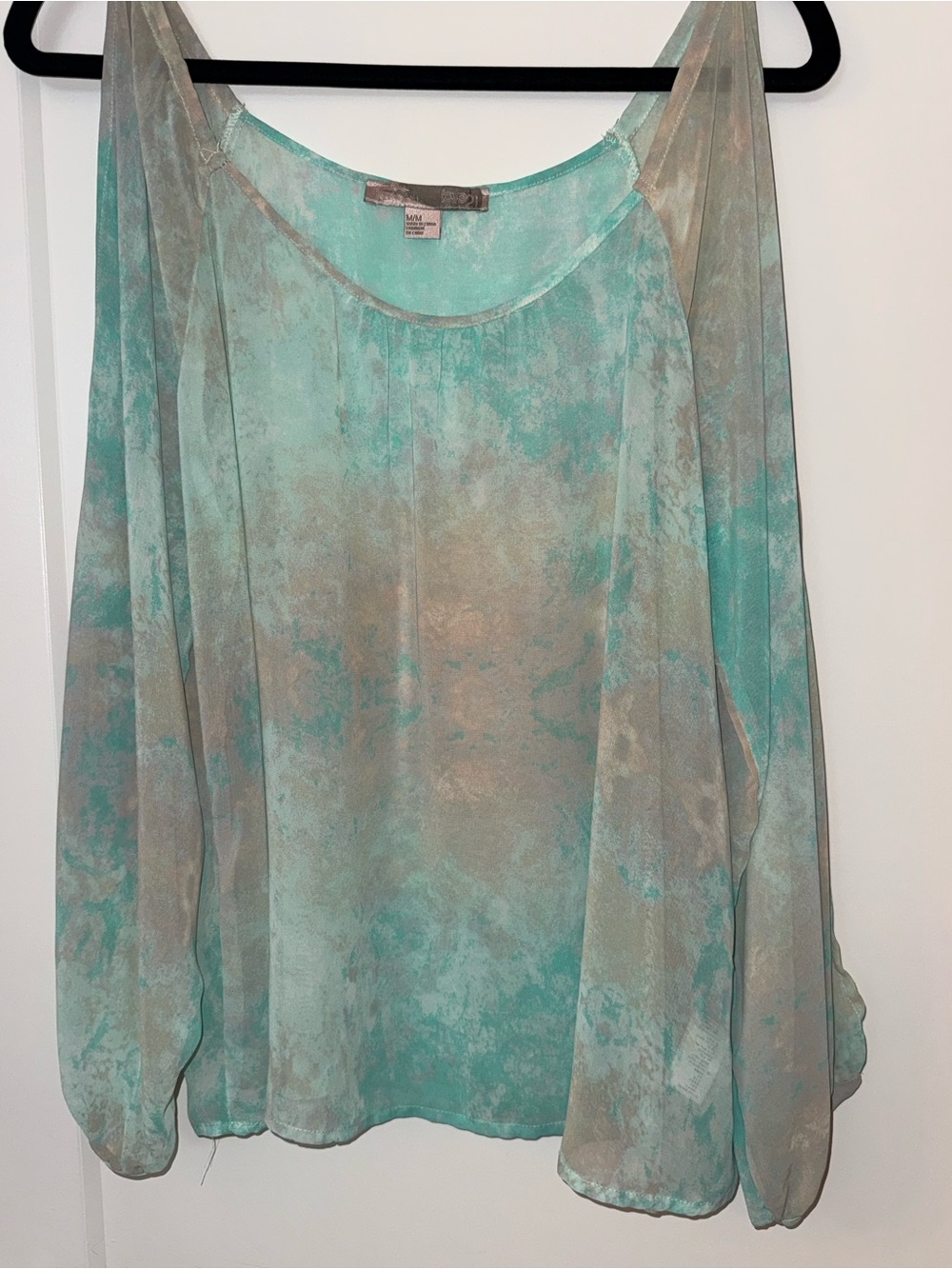 Forever 21 Mint and Taupe Cold-Shoulder Sheer Top
